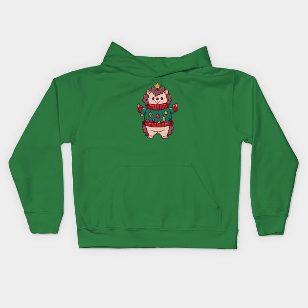 Cute Cartoon Christmas Hedgehog Kids Hoodie by SLAG_Creative